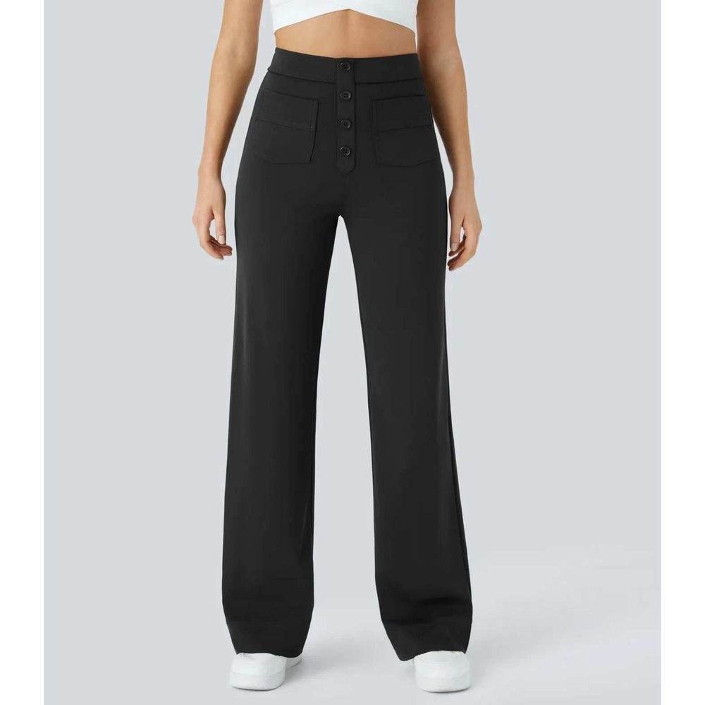 Halara NWT Halara DayStretch High Waisted Pants L Black Patch Pocket Office